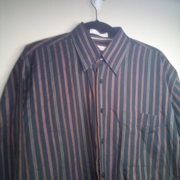Alan Flusser Shirt L Button Down Long Sleeve Stripe Green Brown - Picture 11 of 14